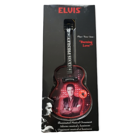 ELVIS "BURNING LOVE" GUITAR SHAPED ORNAMENT~MUSICAL~LIGHTS~NIB - Picture 1 of 4